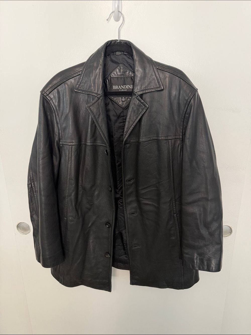 Brandini Men's Black Leather Trench Coat